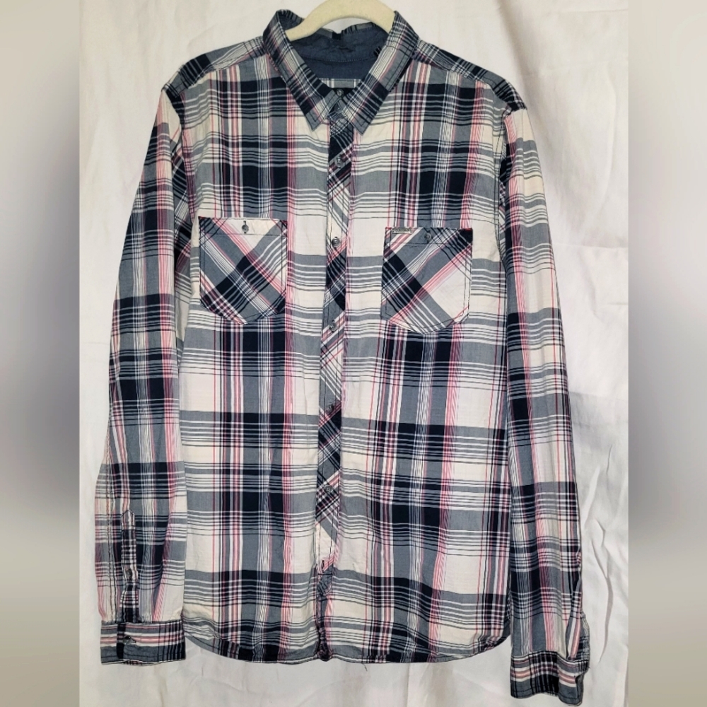 💙🎁👕Buffalo David Bitton Men's Plaid Button-Up Long Sleeve Shirt Size: 2XL